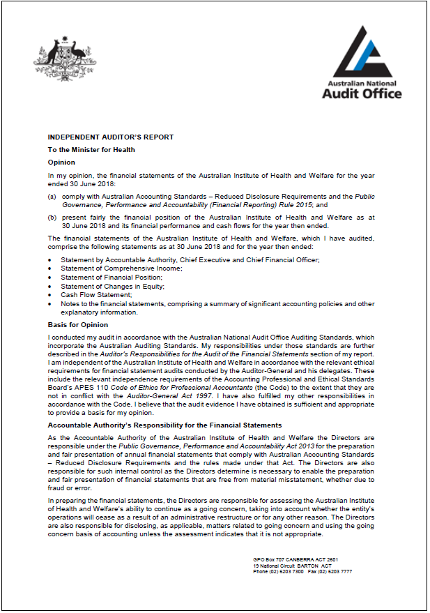 Page 1 of the Independent Auditor's Report