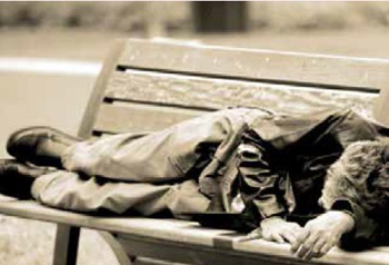 Person sleeping on a park bench