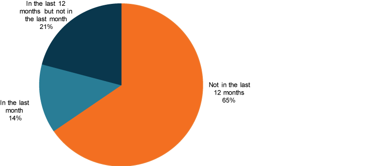 This pie chart shows that the majority of children reported to not have used bullying like behaviours in the last 12 months (65%25).