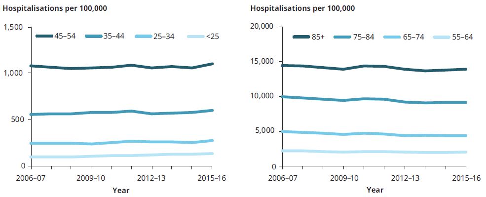 line charts of hospitalisations per 100,000