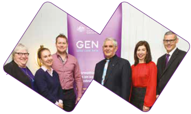 Left to right: AIHW&#8217;s Felicty Van Der Zwan, Veronique Thouroude, Nathan Wakefield, Minister Wyatt, AIHW&#8217;s Deanne Johnson and Mark Cooper-Stanbury at the GEN launch.